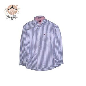Tommy Hilfiger Blue and White Striped Casual Button Down Shirt